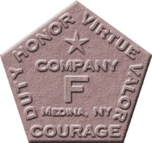 Company F logo: Honor, Virtue, Valor, Courage & Duty